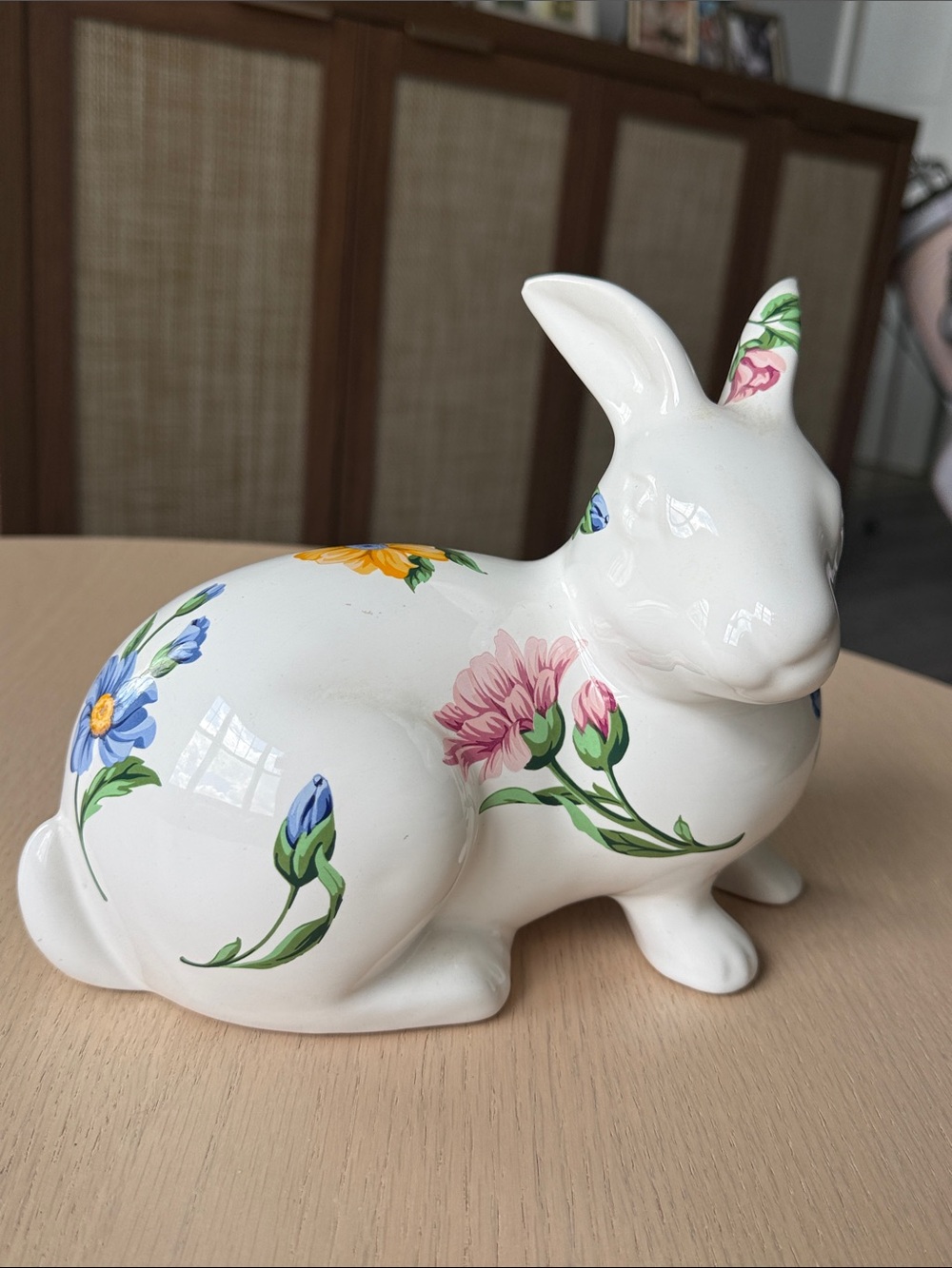 Tiffany &Co White Floral Ceramic Bunny Figurine - Decorative Home Art